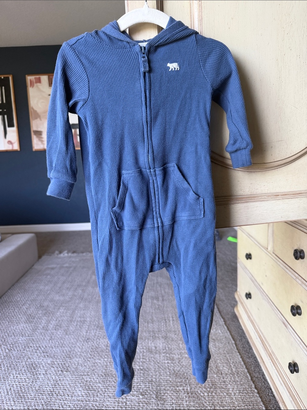 Carter's Blue Hooded Footed One-Piece Romper